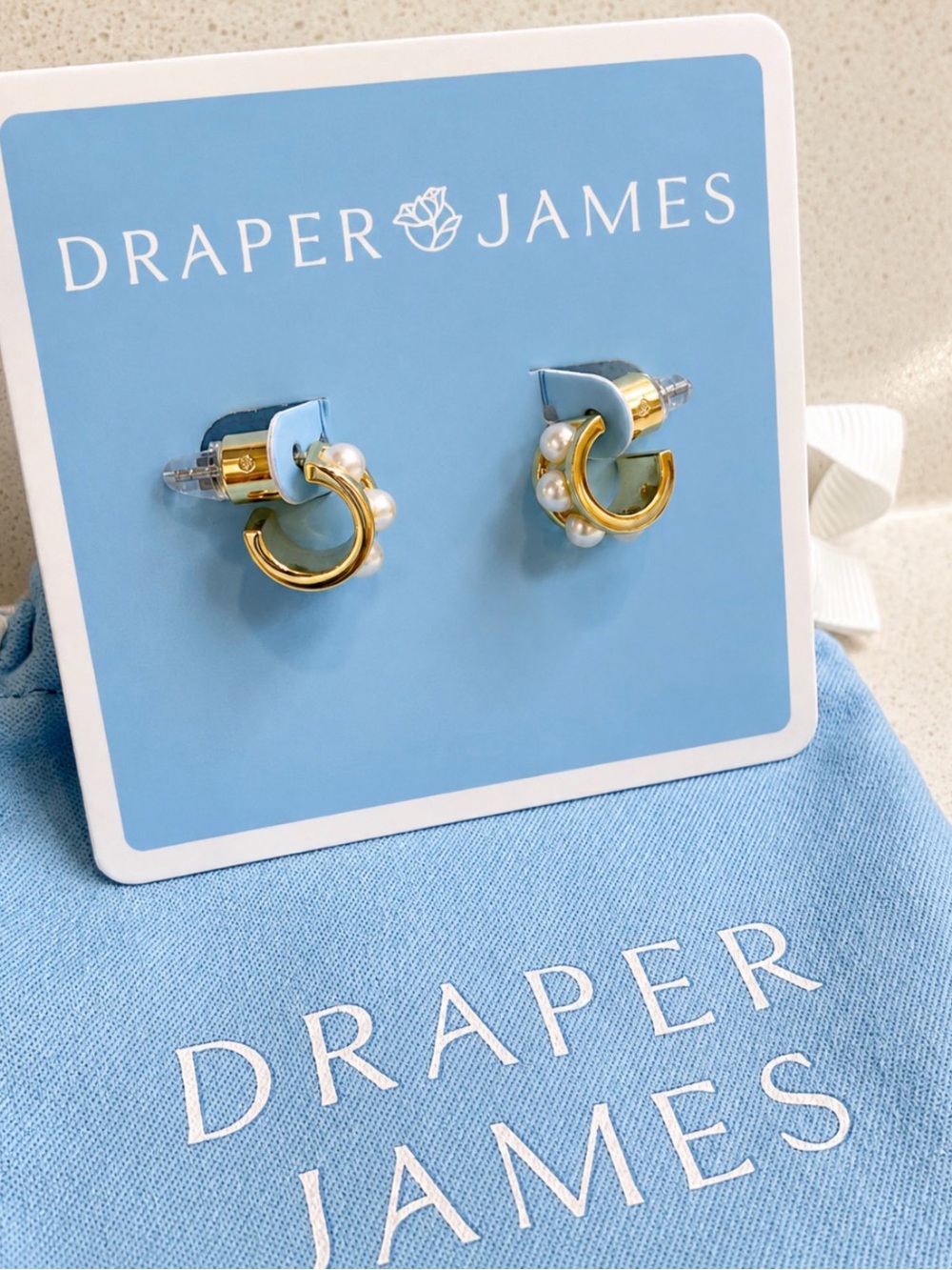 DRAPER JAMES Classic Pearl Huggie Hoop Earrings - NWT!!